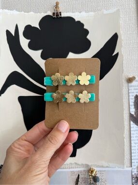 Velvet and leather flower hair clips set set of 2